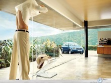 Audi A2 in home garden wallpaper