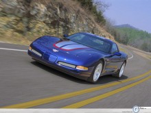 Chevrolet Corvette blue down the road wallpaper