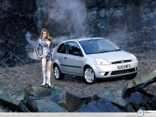 Ford Fiesta woman and car  wallpaper