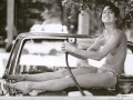 Celebrity wallpapers: Milla Jovovich nude black white washing car wallpaper