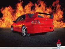 Mitsubishi Lancer Evolution fire rear view wallpaper