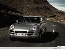 Porsche Cayenne silver in road wallpaper