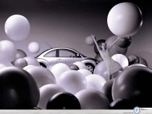 Volkswagen New Beetle girl and balloons wallpaper